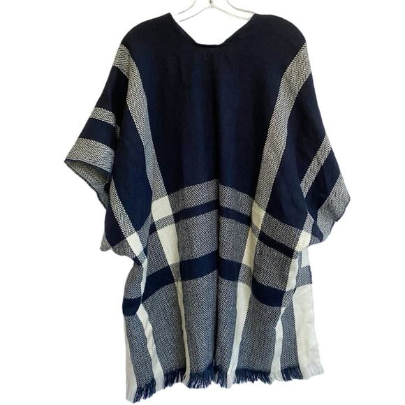 LOFT M/L Boho Blue Poncho Open Front Oversized Shawl Cardigan - Picture 11 of 13